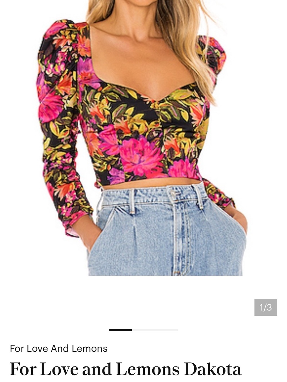 For Love And Lemons Floral Sweetheart Crop Top - Black, Pink, Yellow